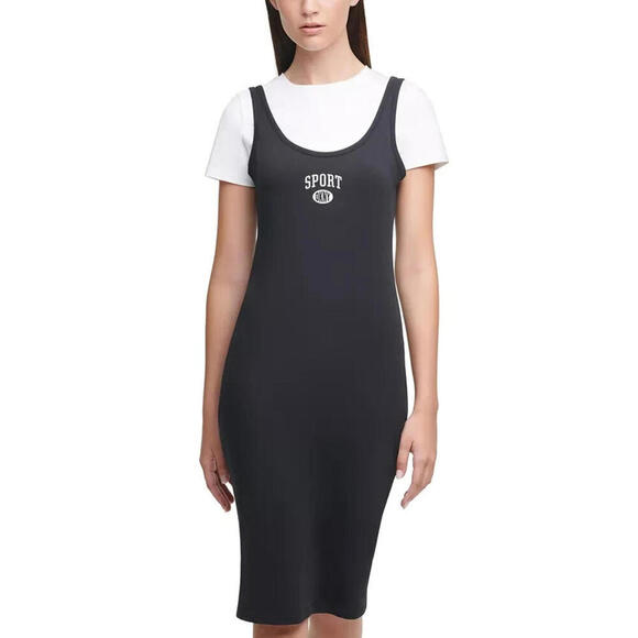 New Women's DKNY Sport Logo Front Layered Look T-Shirt Dress, Size: Small - Picture 3 of 4